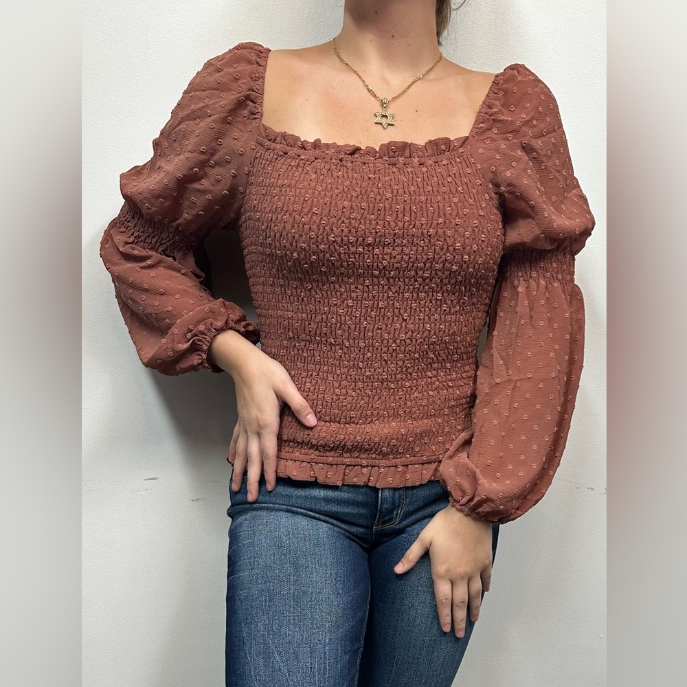 Blush smock long sleeve blouse